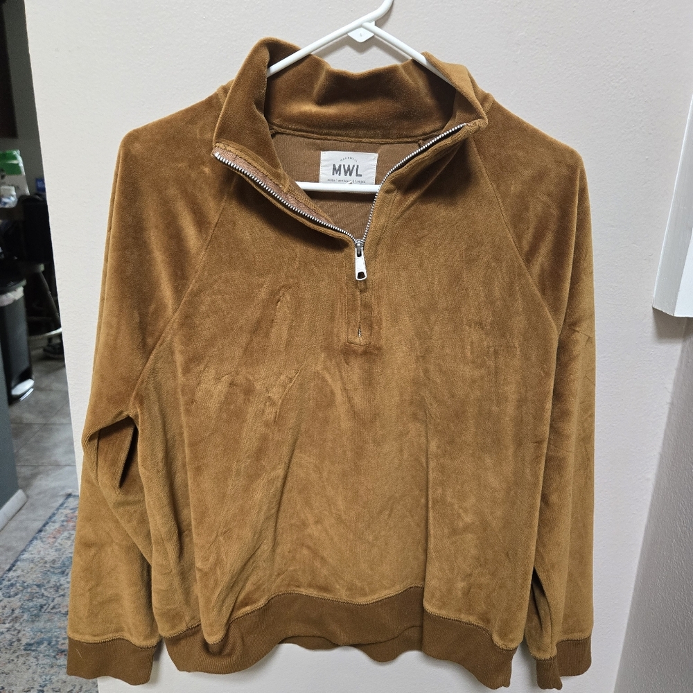Madewell MWL Velour 1/2 Zip Sweatshirt Pullover Size Women's Medium